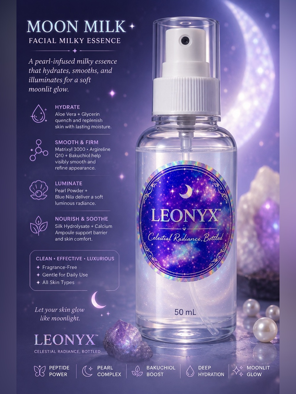 Leonyx Moon Milk Serum — Purple and White Bottle